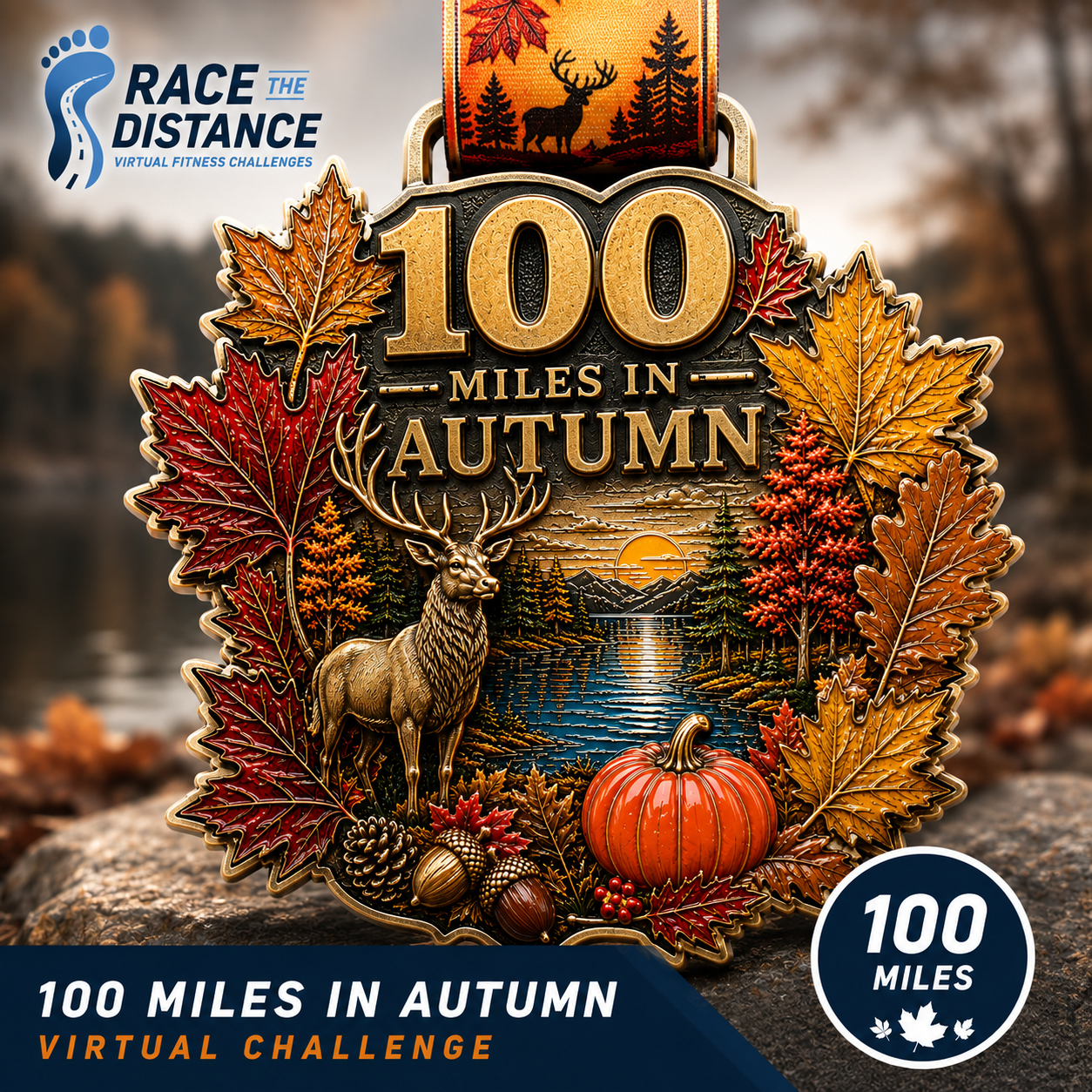 100 Miles in Autumn Virtual Challenge Medal