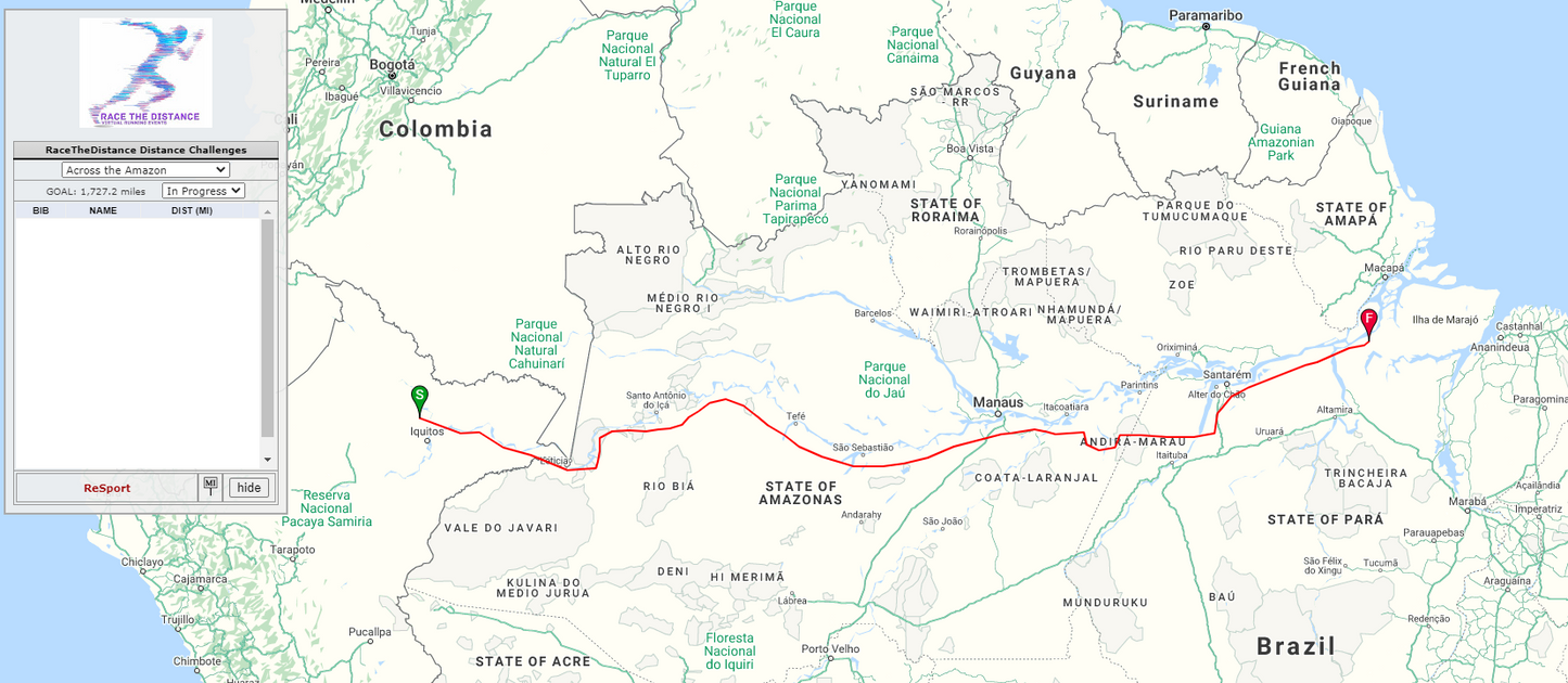 Across the Amazon 1725 mile Challenge *live tracking map*