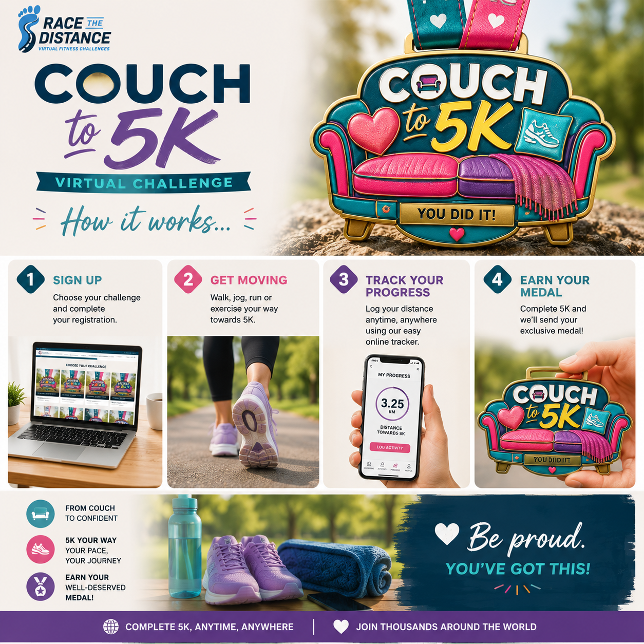 Couch to 5K Virtual Challenge Medal | Complete Your First 5K