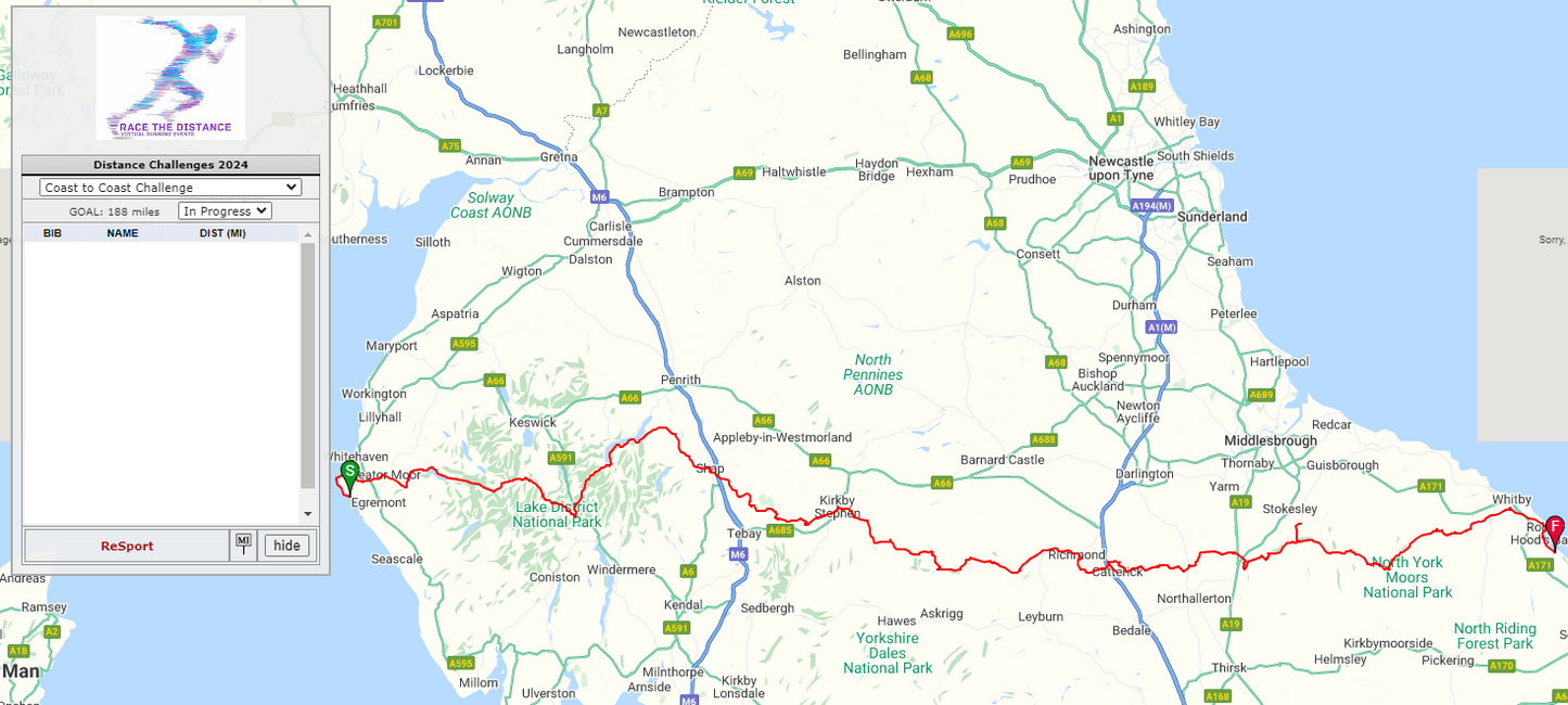 Coast to Coast 192 Mile challenge *live tracking map*